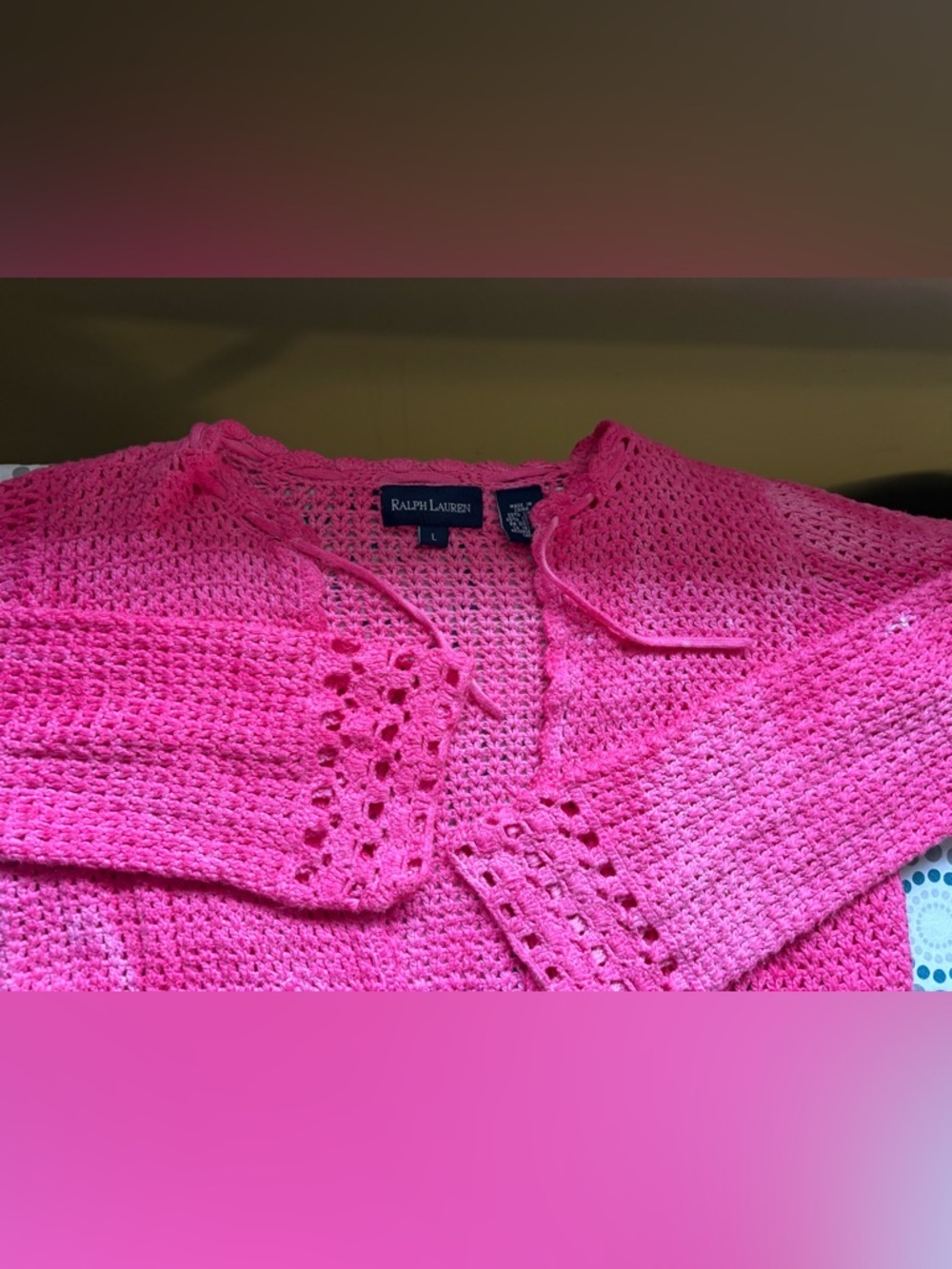 VGC-Girls Large -Women Small 
Ralph Lauren Pink Crochet Openwork  Sweater shrug